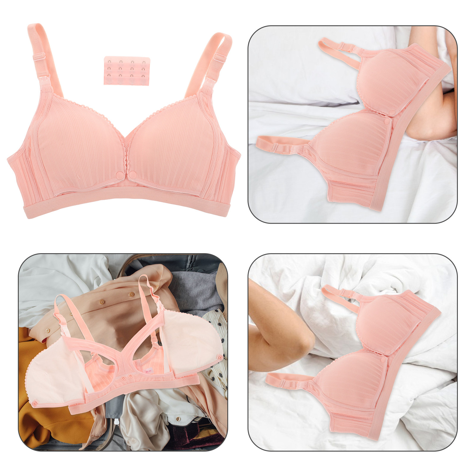 Nursing Bra Clip - Soutien-gorge d'allaitement sans fil rose côtelé